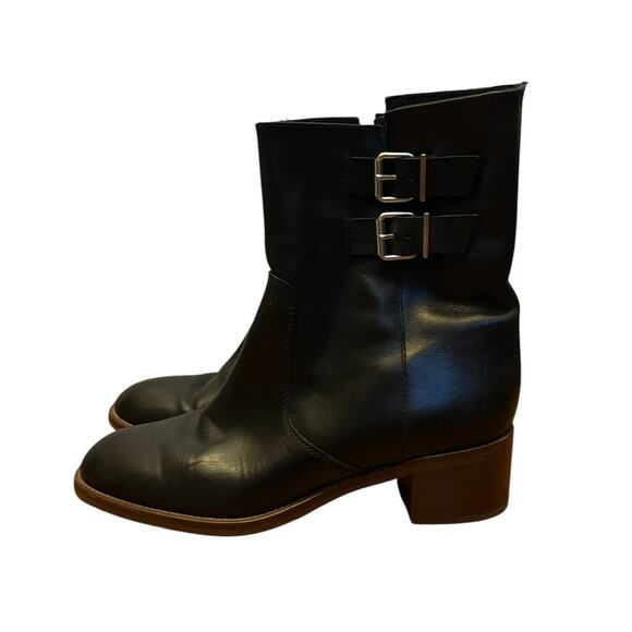 J.Crew Dean Black Leather Boots Silver Buckle Ankle Booties Mid Shaft Size 8.5 - Picture 10 of 10